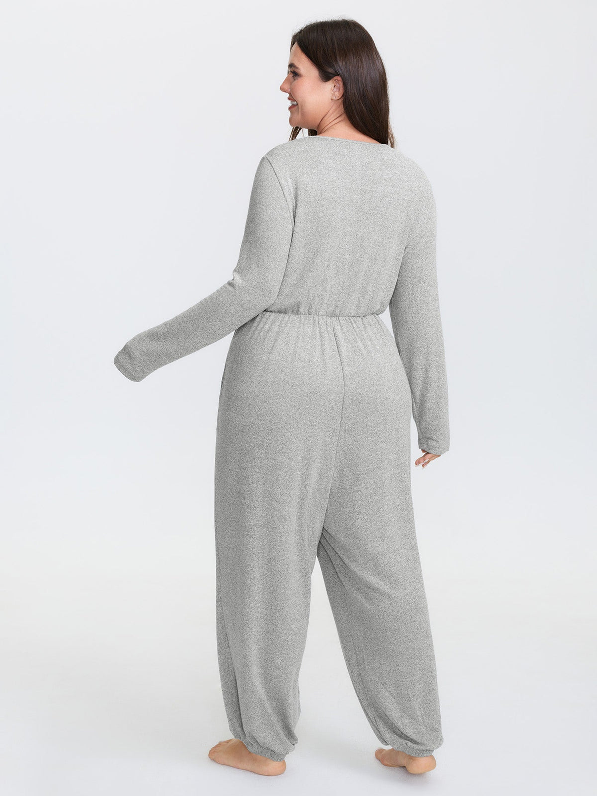 🍟Elastic Waist Overlap Collar Lounge Jumpsuit