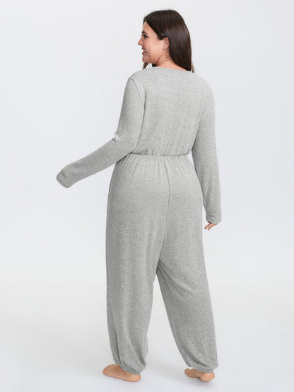 🍟Elastic Waist Overlap Collar Lounge Jumpsuit