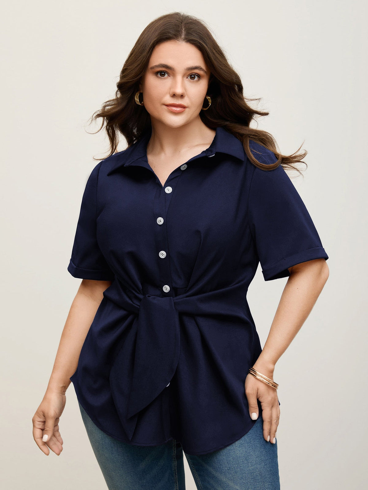 🍟Knotted Front Asymmetrical Hem Blouse