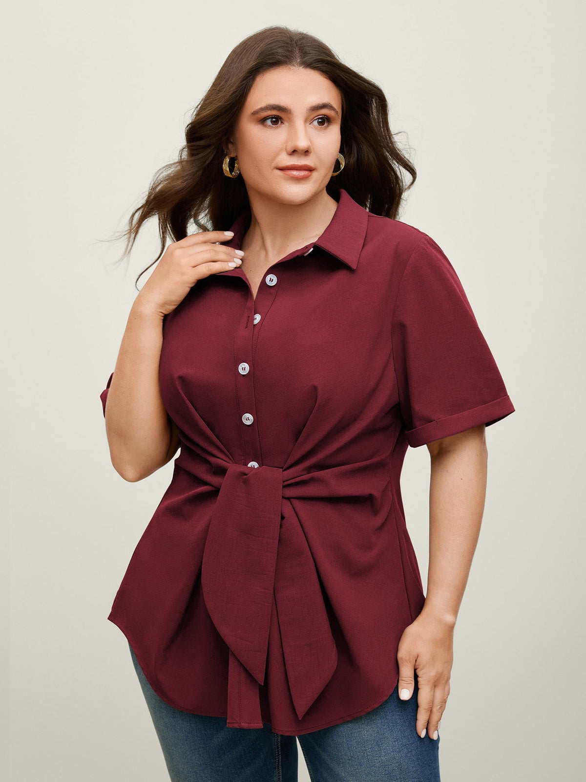 🍟Knotted Front Asymmetrical Hem Blouse