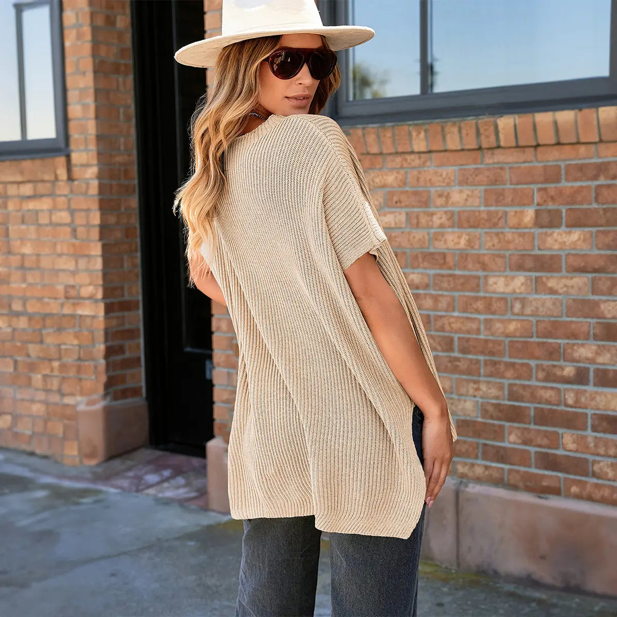 Shewin Women’s Solid Knit Puff Sleeve Sweater