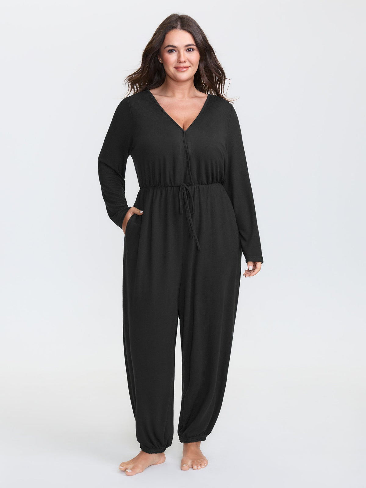 🍟Elastic Waist Overlap Collar Lounge Jumpsuit