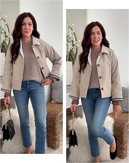 Fiskold Womens Cropped Trench Coat