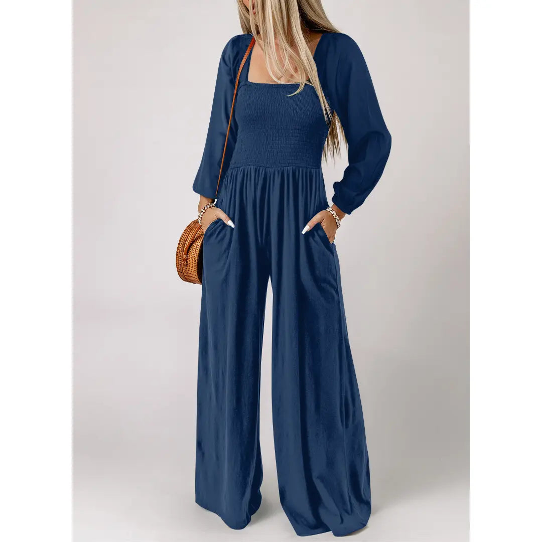 Women's Casual Loose Overalls Jumpsuits in Dusk Blue & Vineyard Green