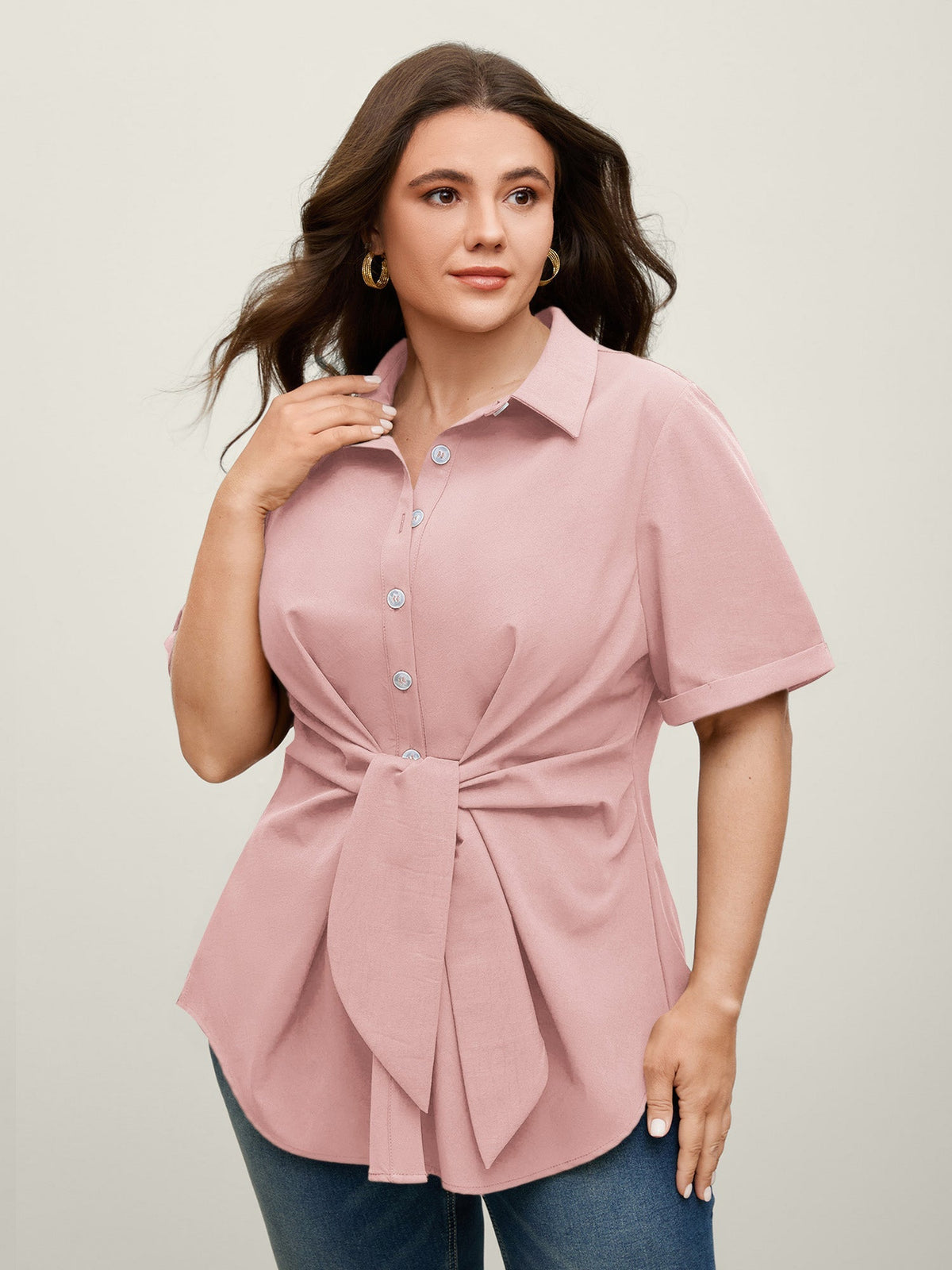 🍟Knotted Front Asymmetrical Hem Blouse