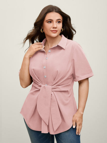 🍟Knotted Front Asymmetrical Hem Blouse