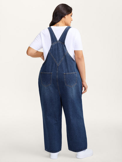 🍟Cotton Relaxed-Fit Side Button Overall Denim Jumpsuit