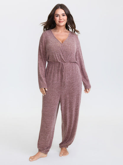 🍟Elastic Waist Overlap Collar Lounge Jumpsuit