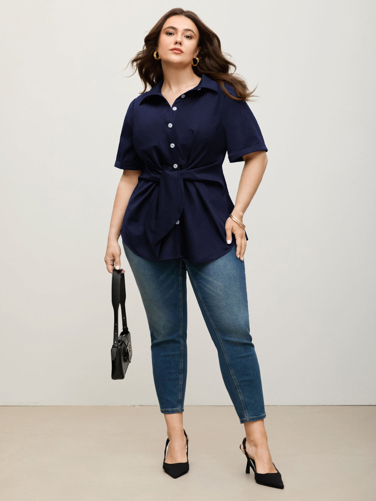 🍟Knotted Front Asymmetrical Hem Blouse