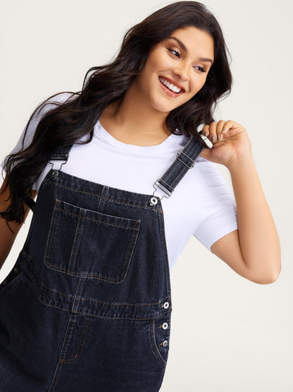 🍟Cotton Relaxed-Fit Side Button Overall Denim Jumpsuit