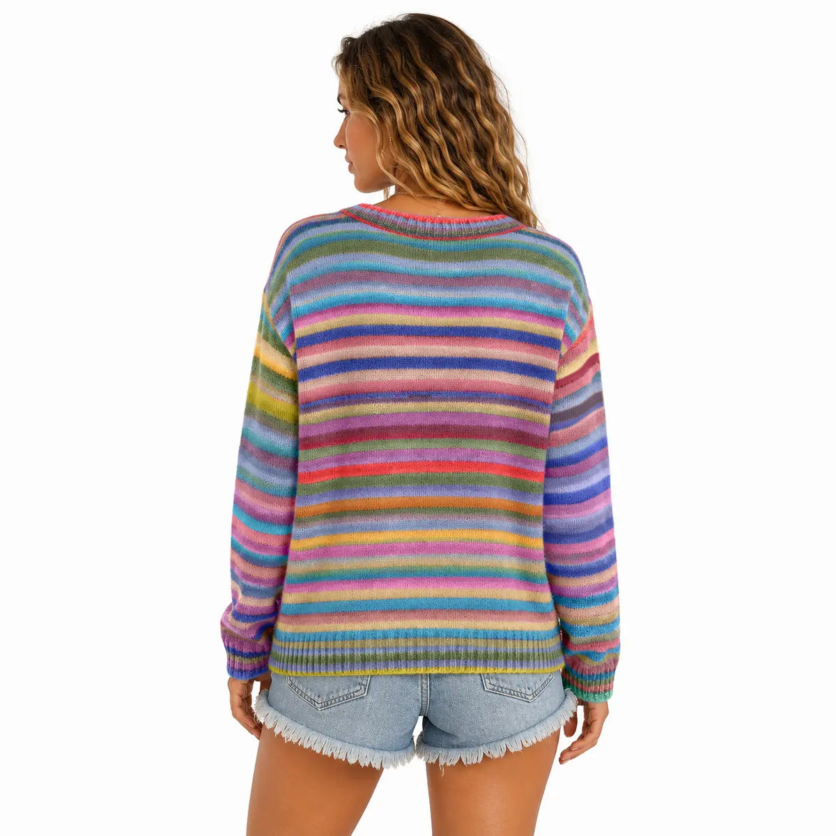 2026 Women's Rainbow Stripe Knit Cardigan, Fluffy