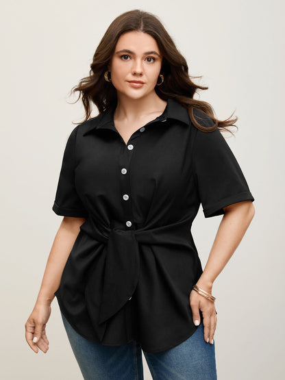 🍟Knotted Front Asymmetrical Hem Blouse