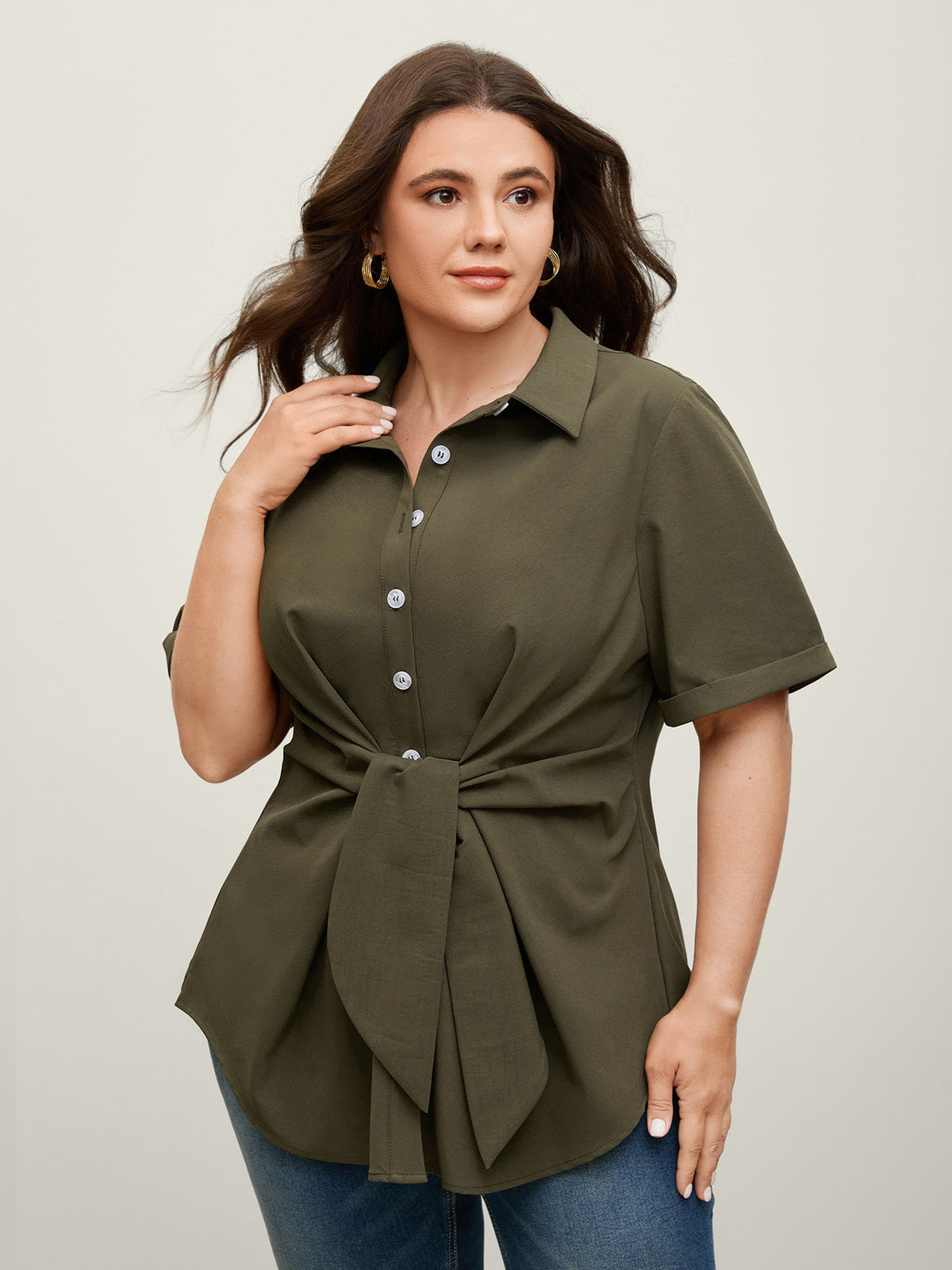 🍟Knotted Front Asymmetrical Hem Blouse