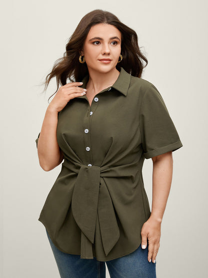🍟Knotted Front Asymmetrical Hem Blouse