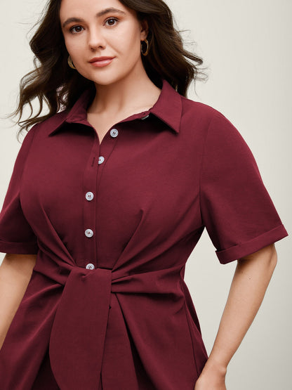 🍟Knotted Front Asymmetrical Hem Blouse