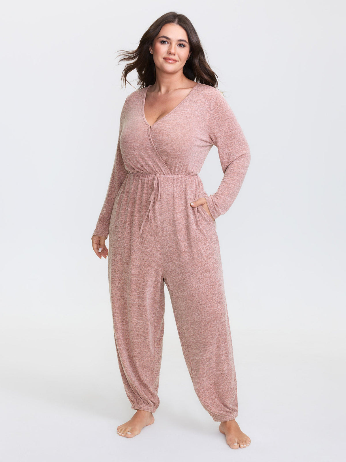 🍟Elastic Waist Overlap Collar Lounge Jumpsuit