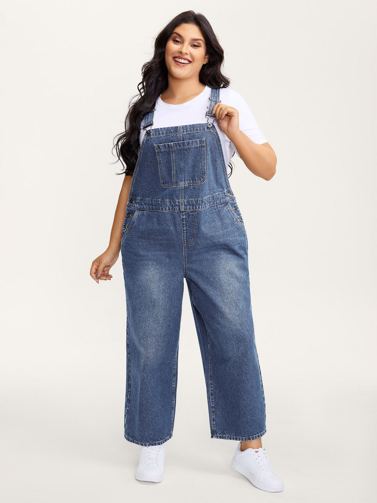 🍟Cotton Relaxed-Fit Side Button Overall Denim Jumpsuit