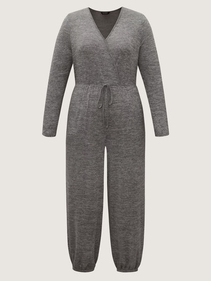 🍟Elastic Waist Overlap Collar Lounge Jumpsuit