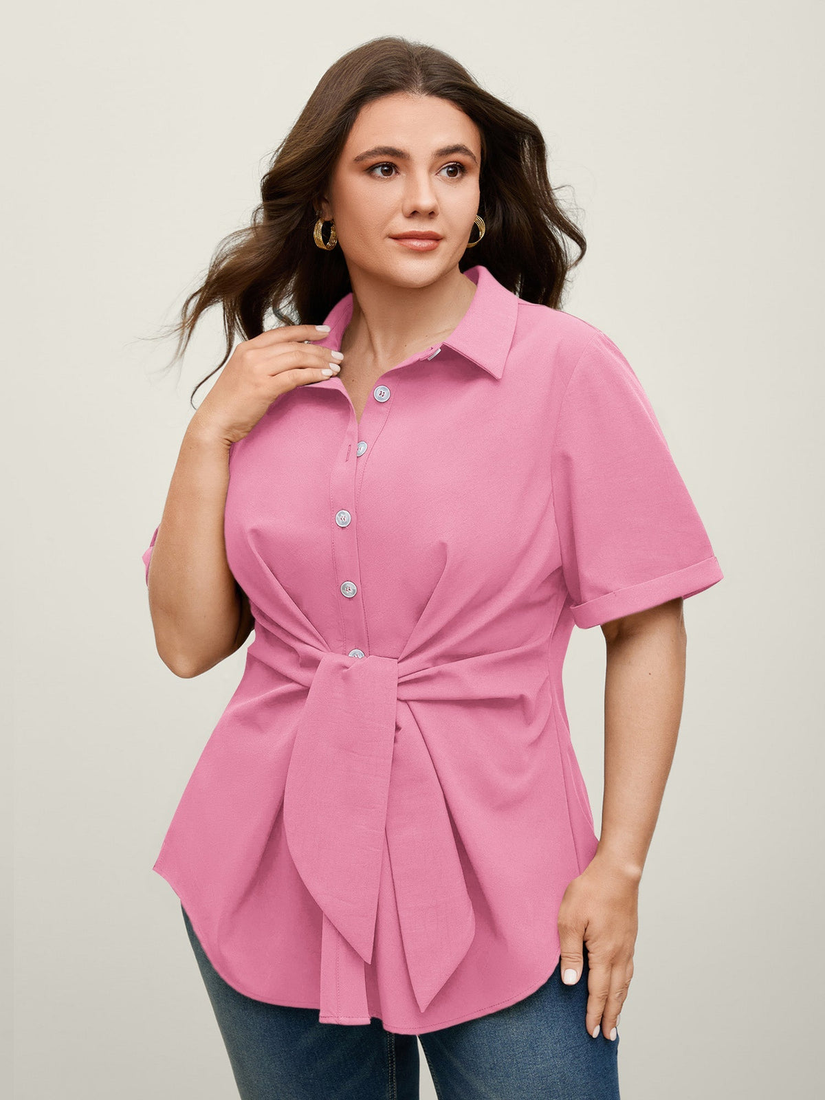 🍟Knotted Front Asymmetrical Hem Blouse