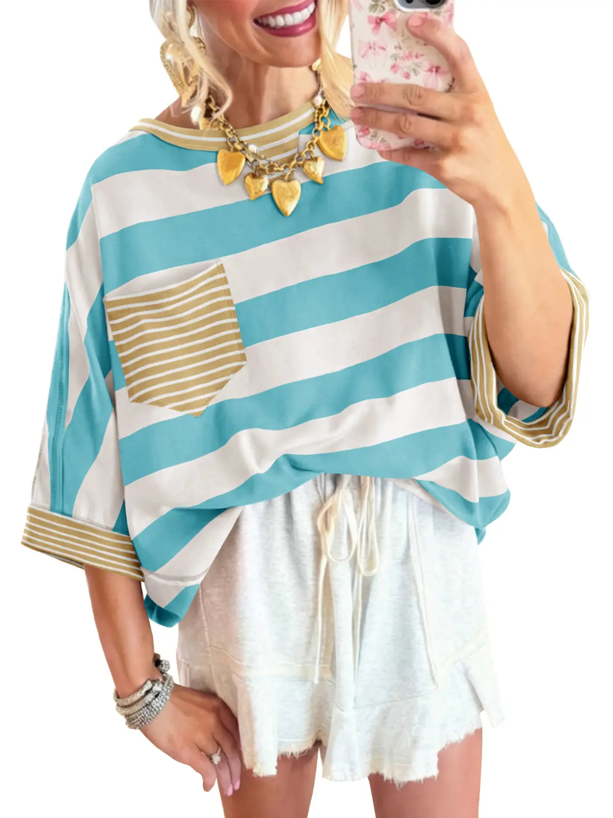 🍟Women's Cotton Striped Oversize Pocket Top