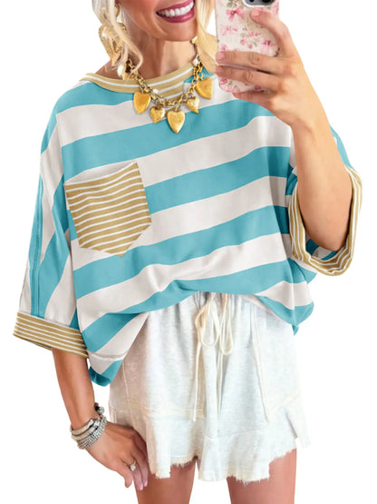 🍟Women's Cotton Striped Oversize Pocket Top