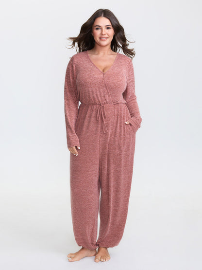 🍟Elastic Waist Overlap Collar Lounge Jumpsuit