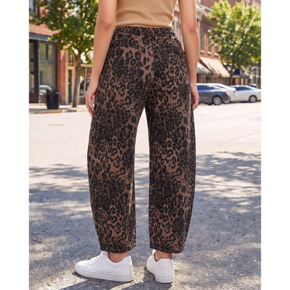 Leopard Barrel Jeans for Women, High Waisted