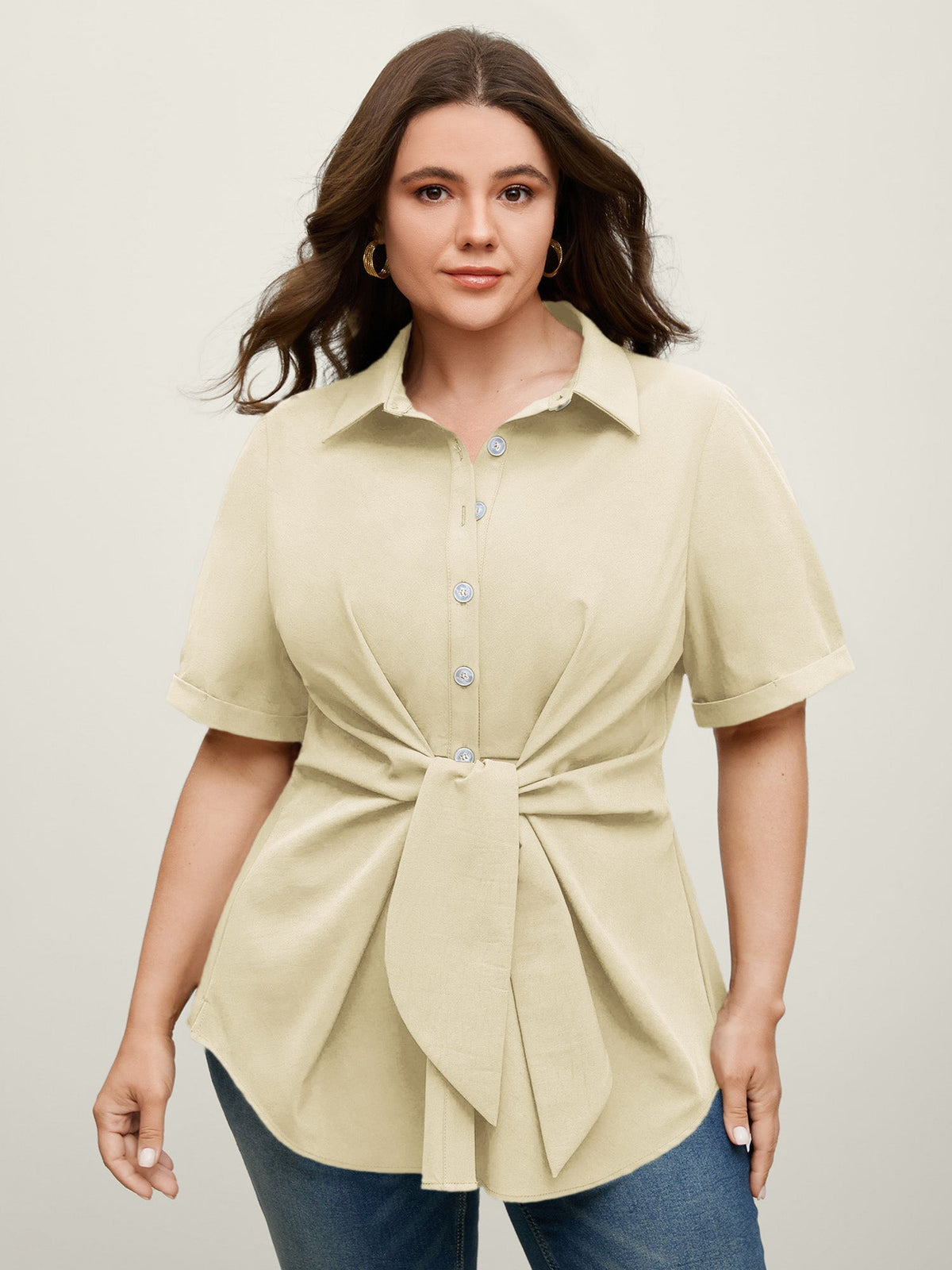 🍟Knotted Front Asymmetrical Hem Blouse