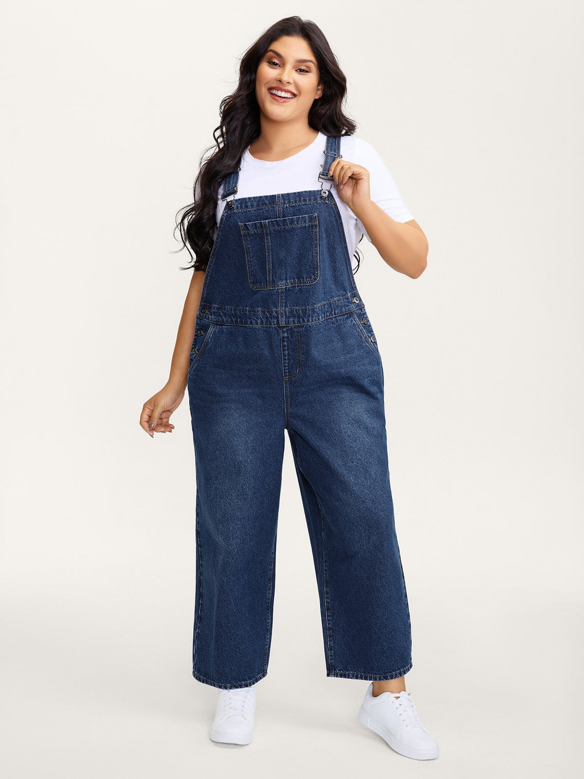 🍟Cotton Relaxed-Fit Side Button Overall Denim Jumpsuit