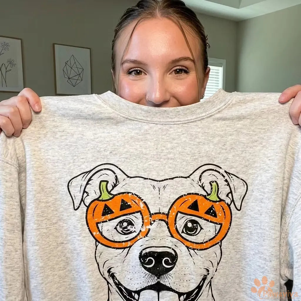 🍟Custom Pet Breed Halloween Sweatshirt Personalized Pumpkin Glasses Crewneck for Pet Lovers