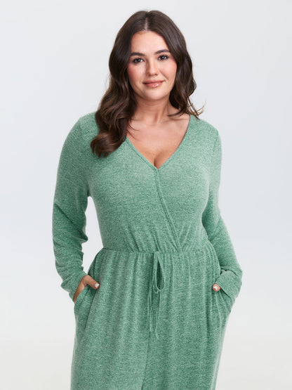 🍟Elastic Waist Overlap Collar Lounge Jumpsuit