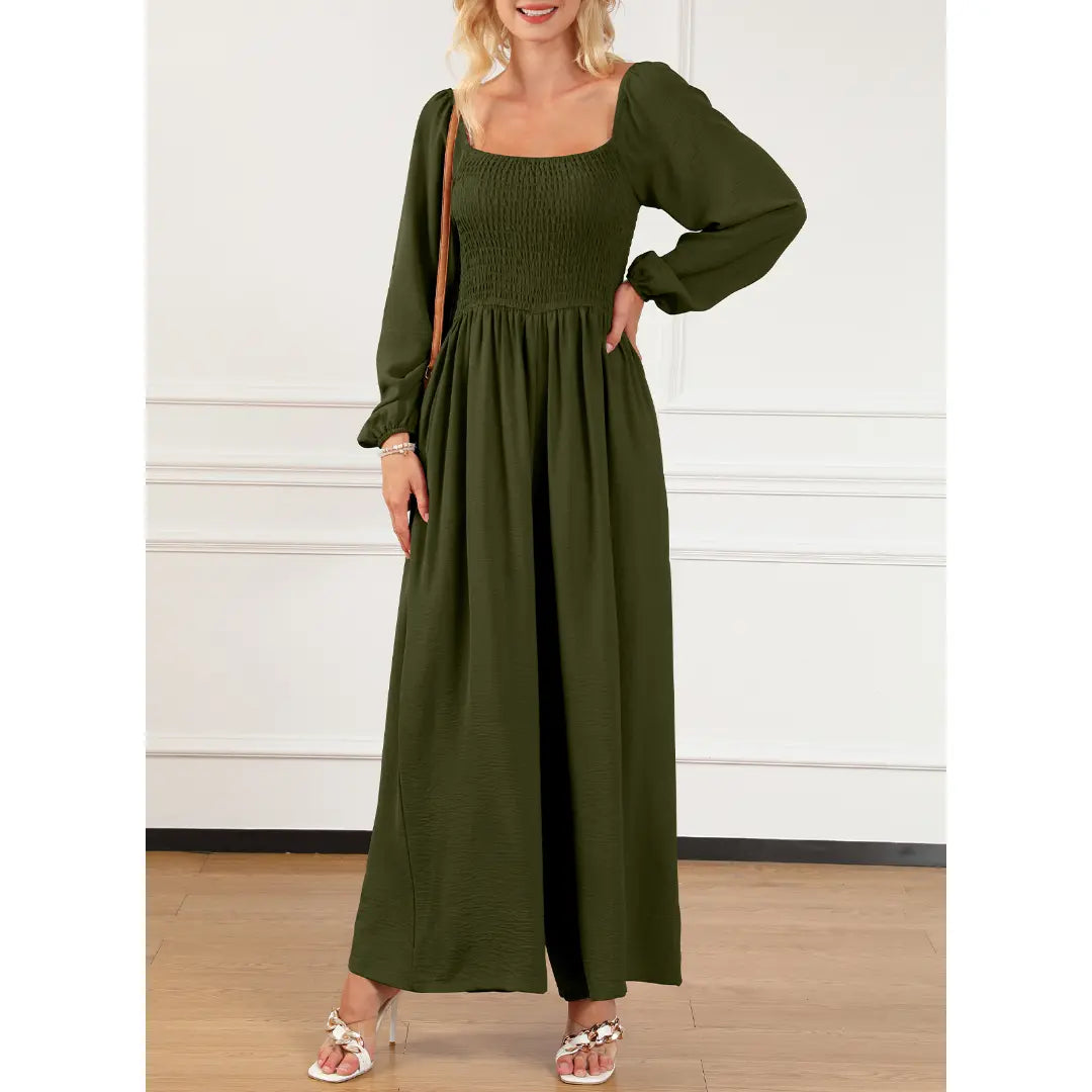 Women's Casual Loose Overalls Jumpsuits in Dusk Blue & Vineyard Green