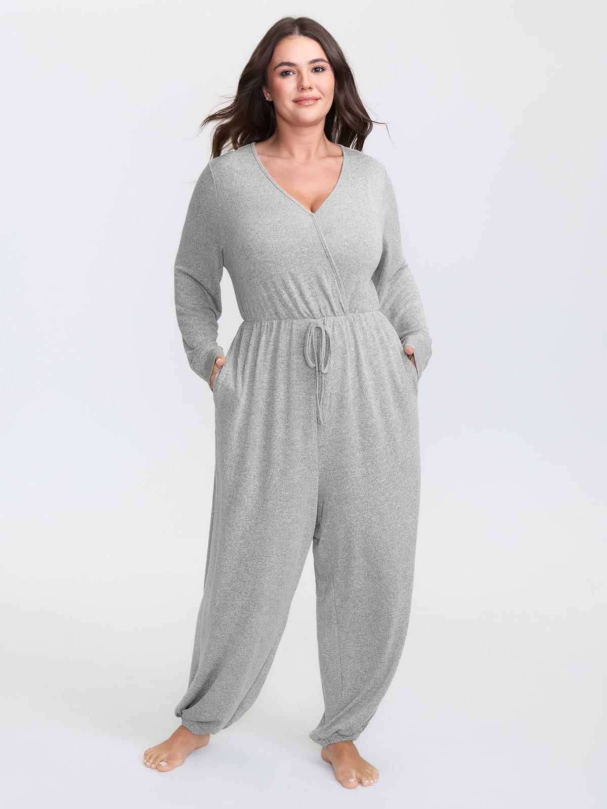 🍟Elastic Waist Overlap Collar Lounge Jumpsuit