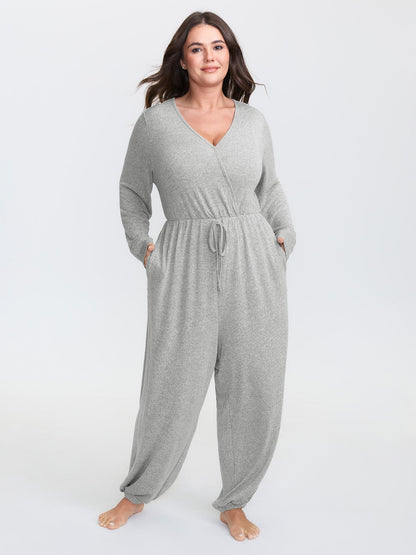 🍟Elastic Waist Overlap Collar Lounge Jumpsuit