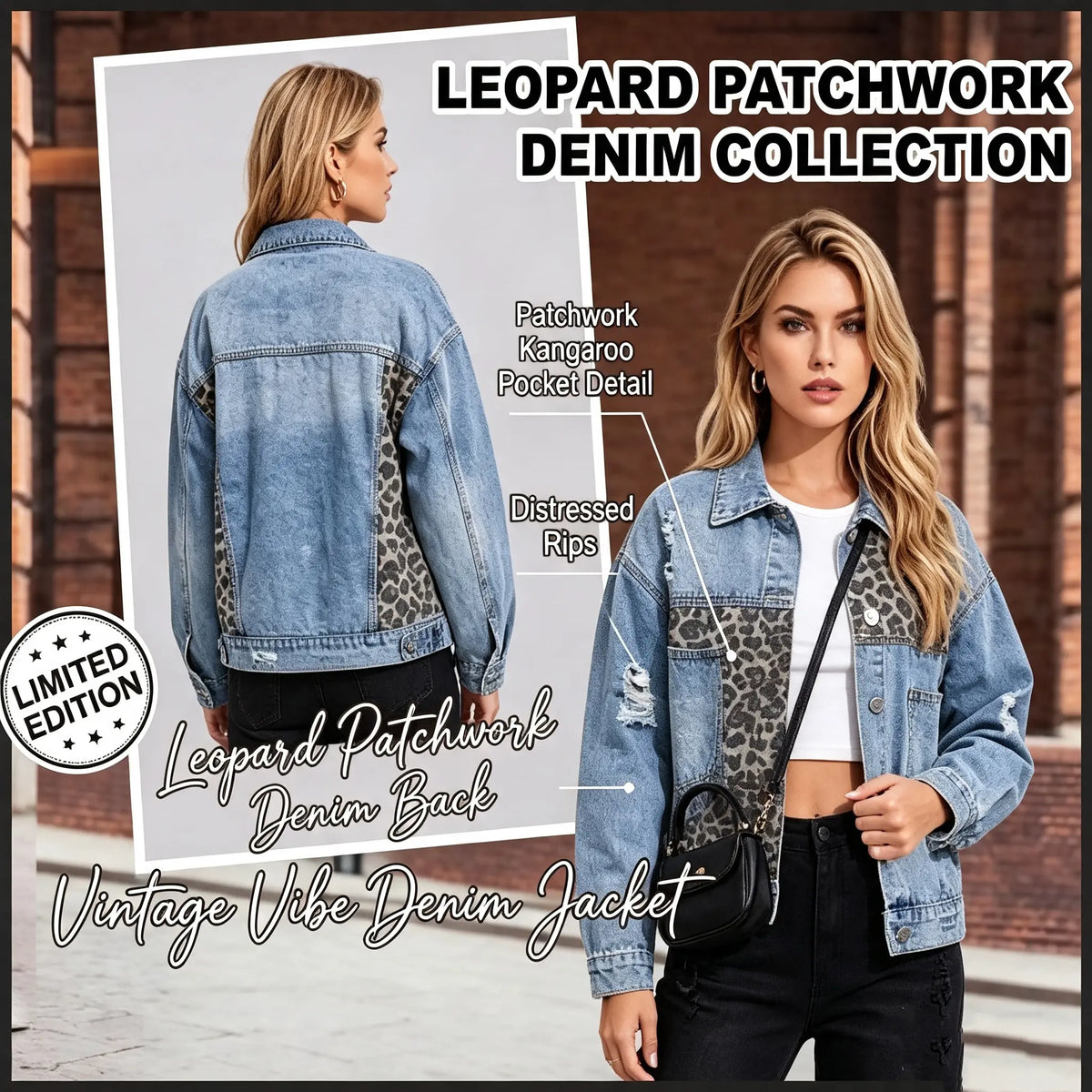 🍟Distressed Denim Jacket for Women, Blue