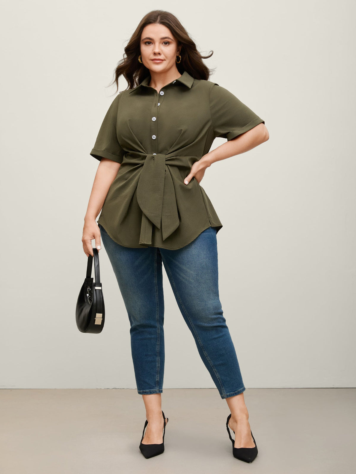 🍟Knotted Front Asymmetrical Hem Blouse