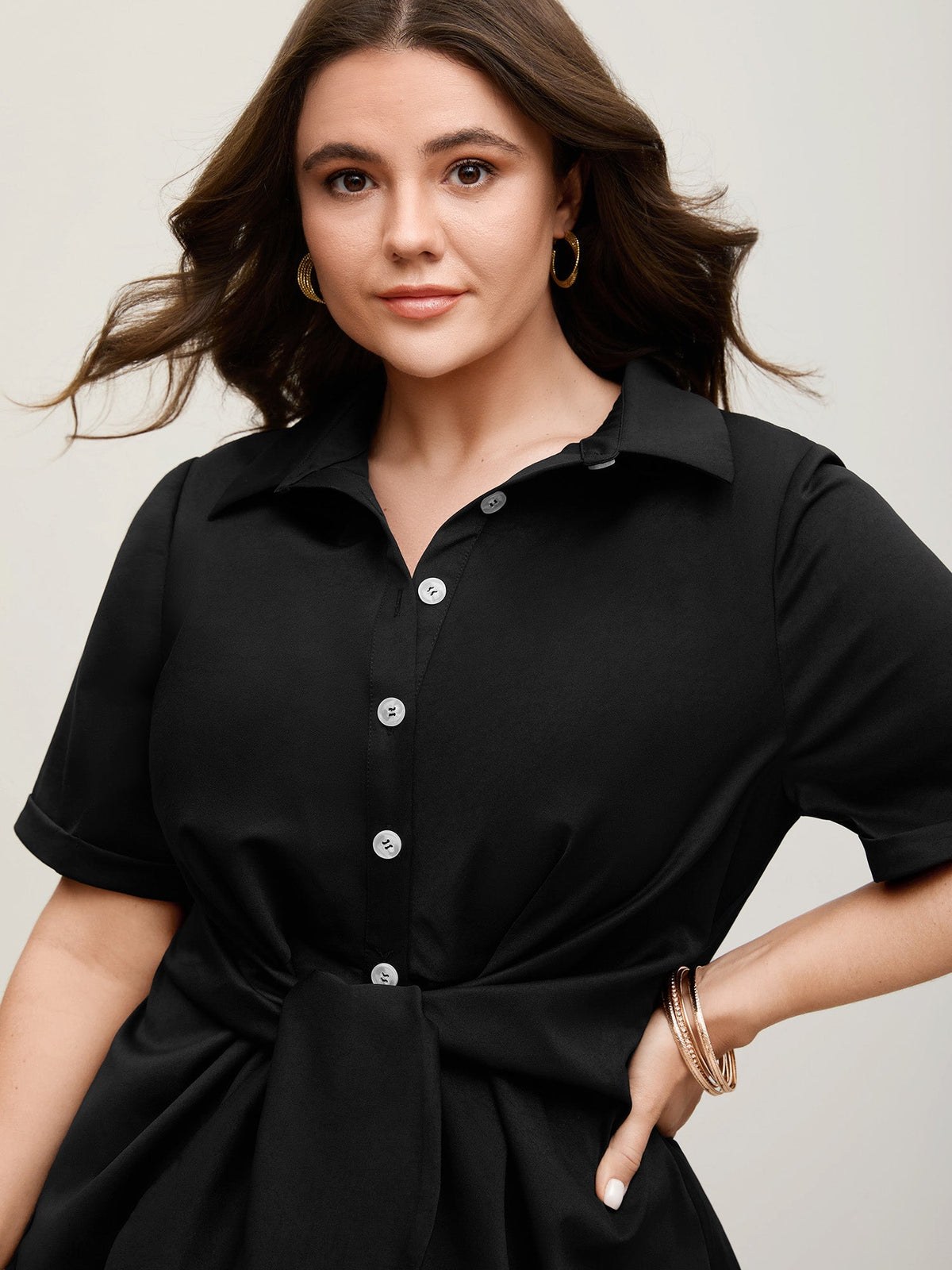 🍟Knotted Front Asymmetrical Hem Blouse