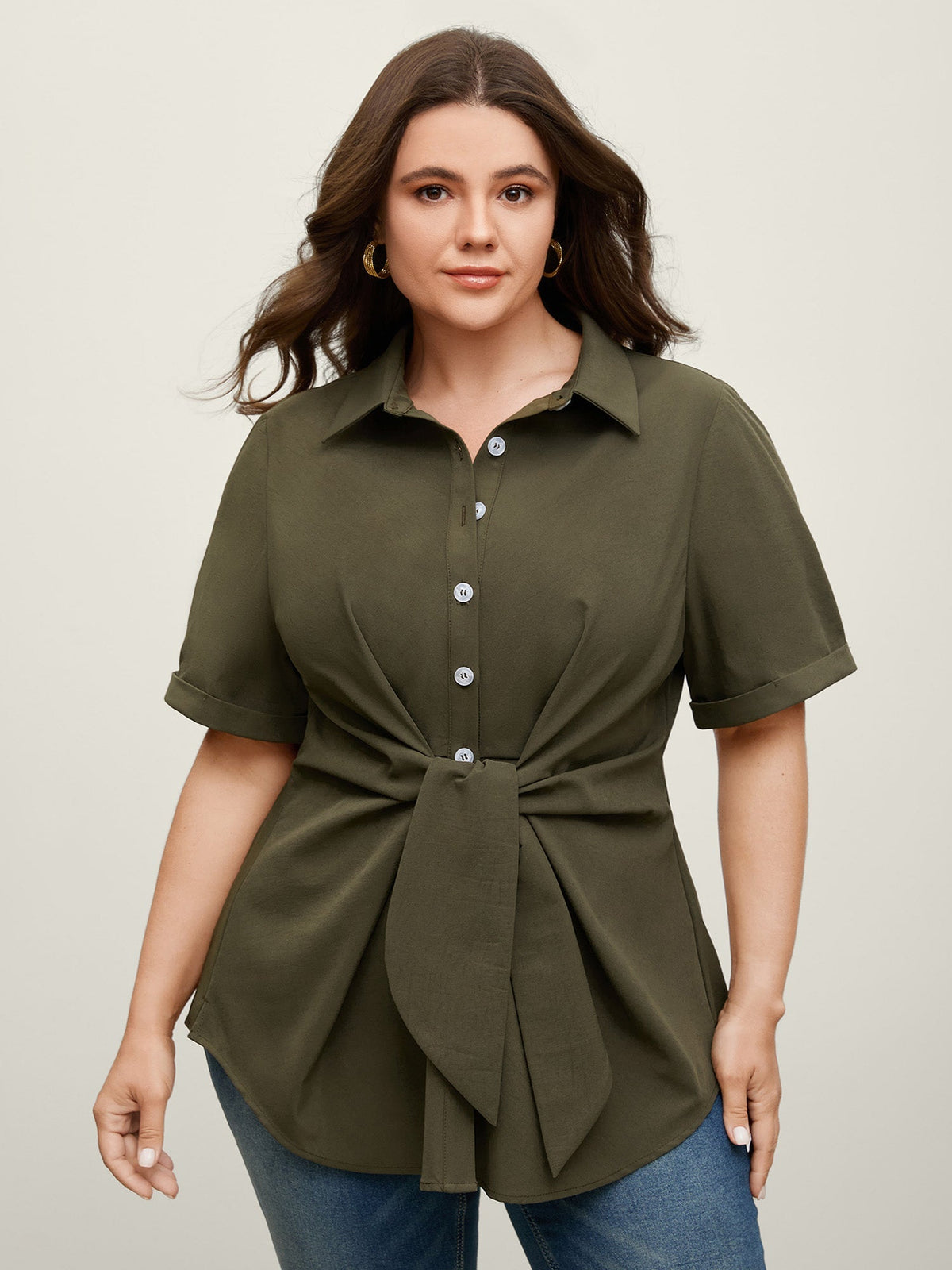 🍟Knotted Front Asymmetrical Hem Blouse
