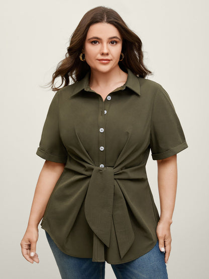 🍟Knotted Front Asymmetrical Hem Blouse