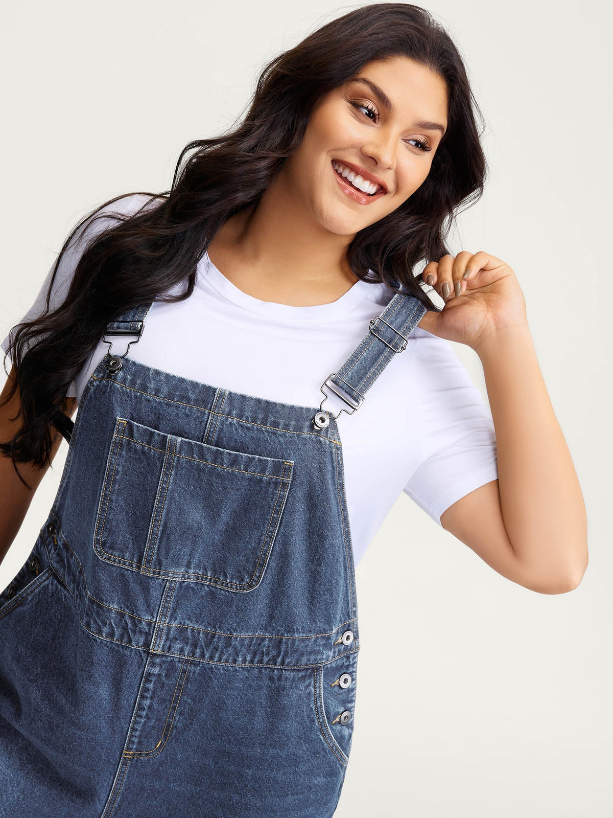 🍟Cotton Relaxed-Fit Side Button Overall Denim Jumpsuit