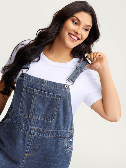 🍟Cotton Relaxed-Fit Side Button Overall Denim Jumpsuit
