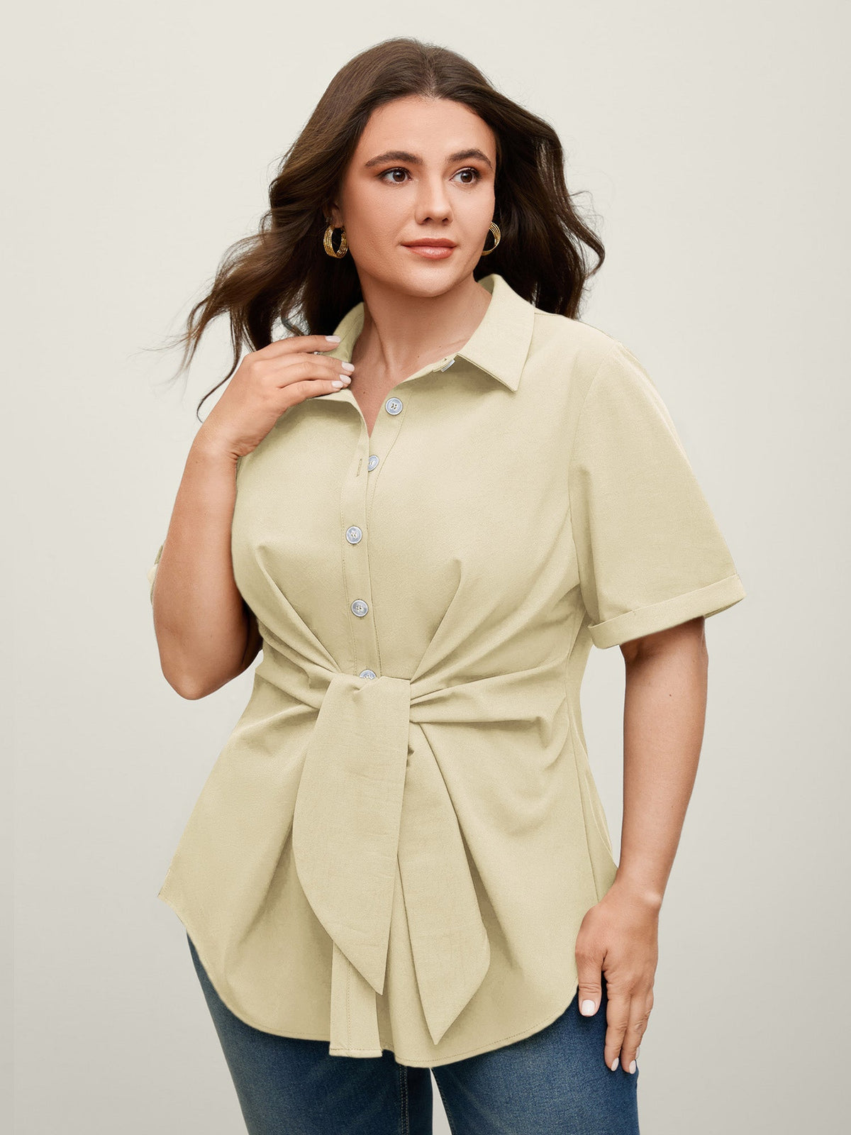 🍟Knotted Front Asymmetrical Hem Blouse