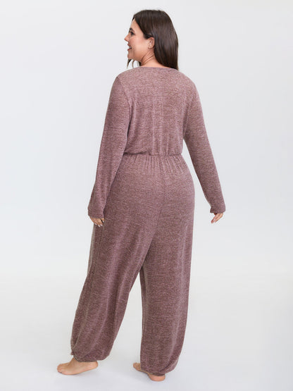 🍟Elastic Waist Overlap Collar Lounge Jumpsuit