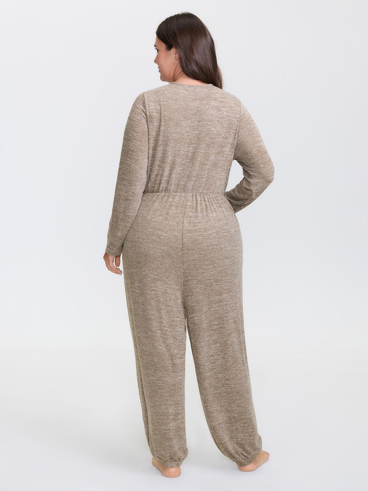 🍟Elastic Waist Overlap Collar Lounge Jumpsuit
