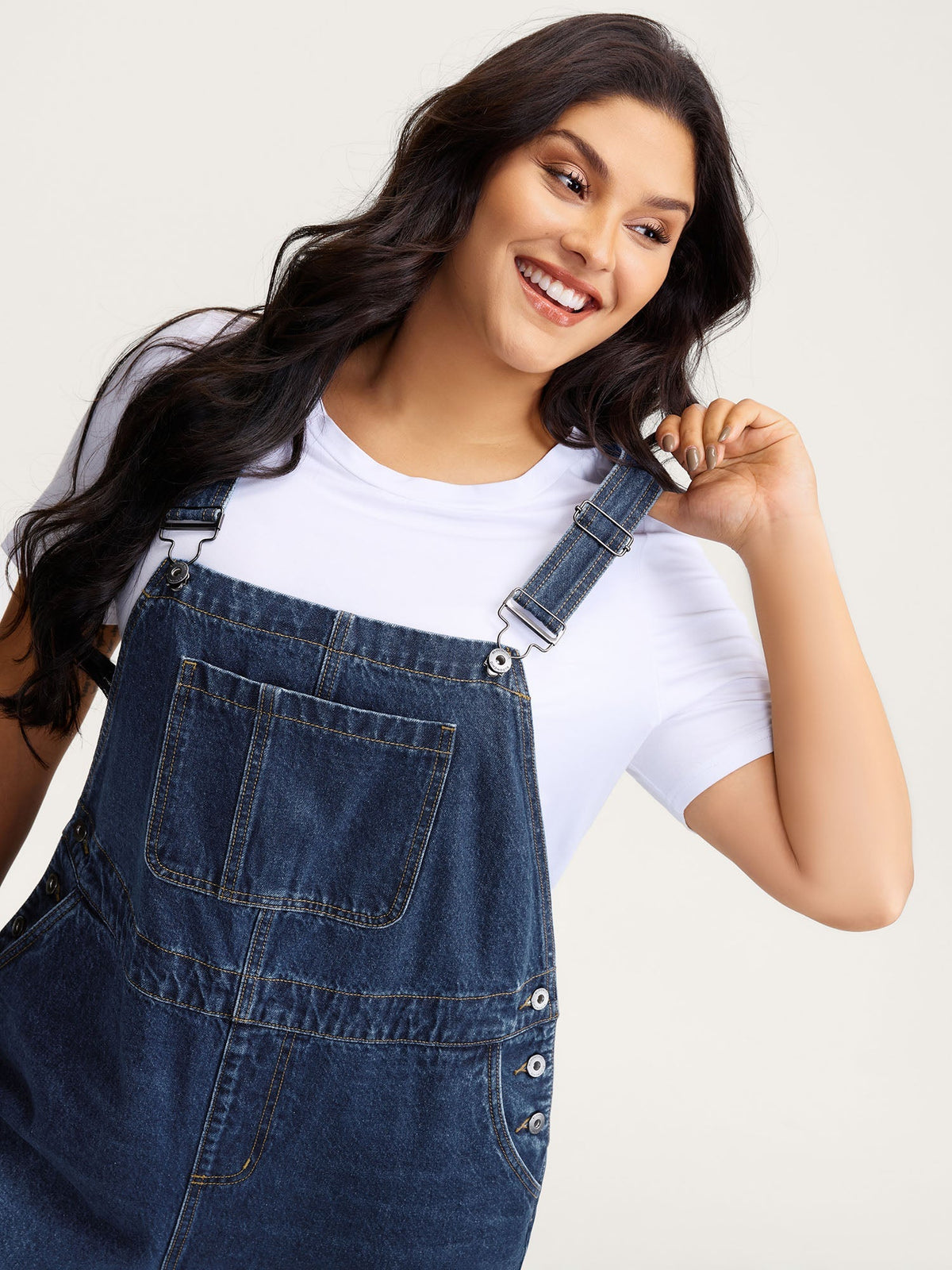 🍟Cotton Relaxed-Fit Side Button Overall Denim Jumpsuit