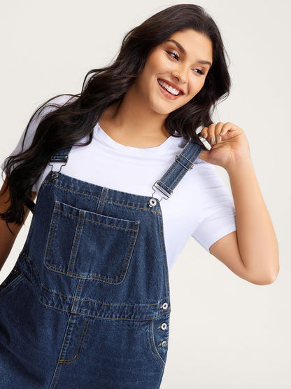 🍟Cotton Relaxed-Fit Side Button Overall Denim Jumpsuit