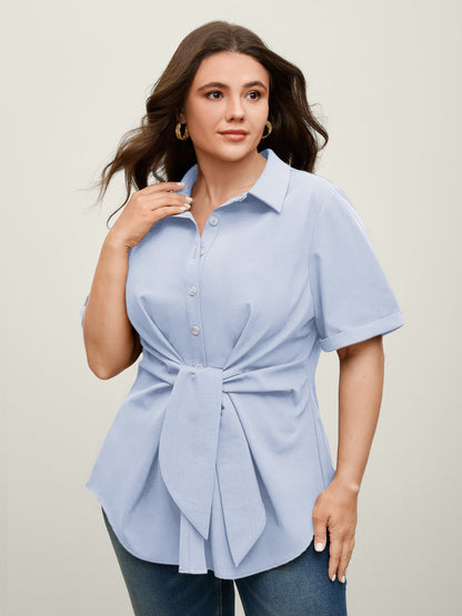 🍟Knotted Front Asymmetrical Hem Blouse