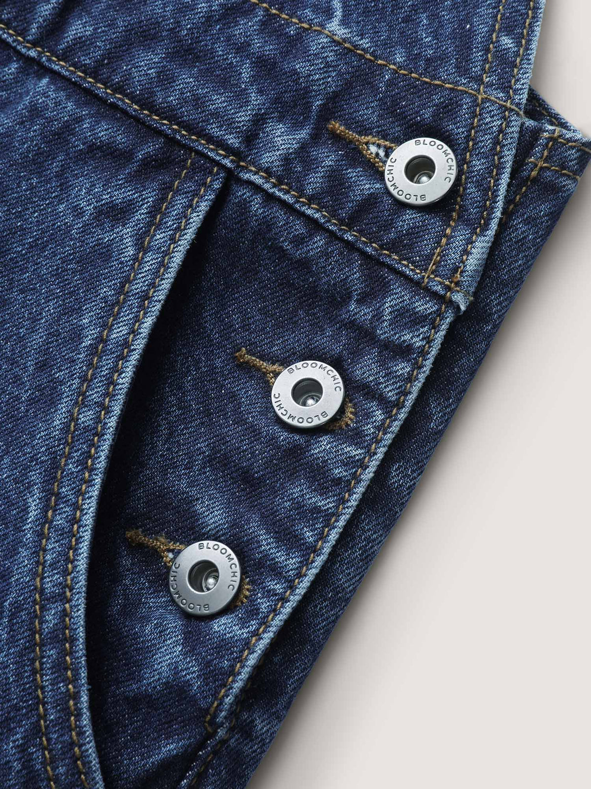 🍟Cotton Relaxed-Fit Side Button Overall Denim Jumpsuit