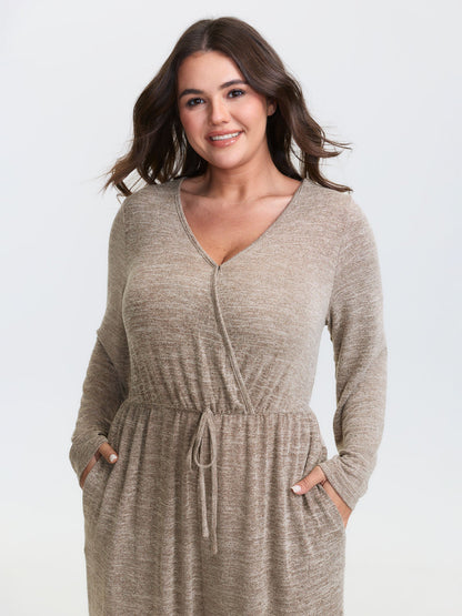 🍟Elastic Waist Overlap Collar Lounge Jumpsuit