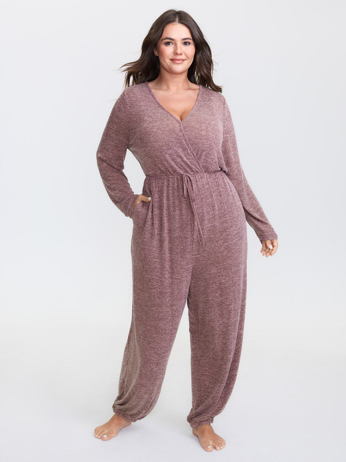 🍟Elastic Waist Overlap Collar Lounge Jumpsuit